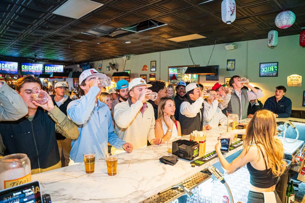 Group drinking at Cricket's bar